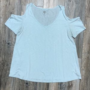 Blue cold-shoulder tee